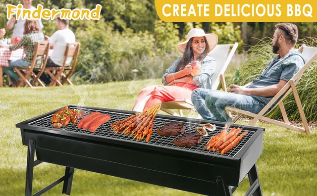 Barbacoa - Parrilla de carbón de acero inoxidable plegable para barbacoa  portátil para cocinar al aire libre, camping, senderismo, picnic (color