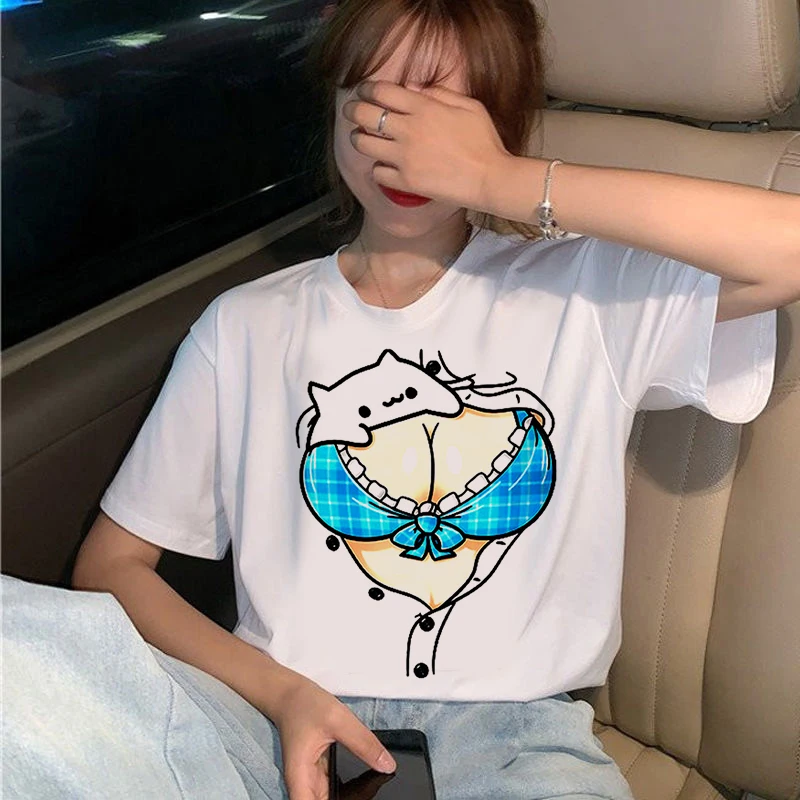 

Graphic tees tops Cat and chest tshirts women funny t shirt white Tops casual short Camisetas Mujer_T-Shirt