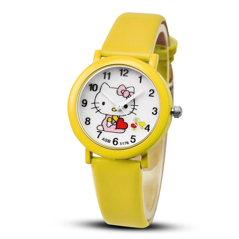 Цвет: желтый Детские кварцевые наручные часы hello kitty Cat модные повседневные часы для девочек милые детские часы с силиконовым ремешком - Цвет: Цвет: желтый
