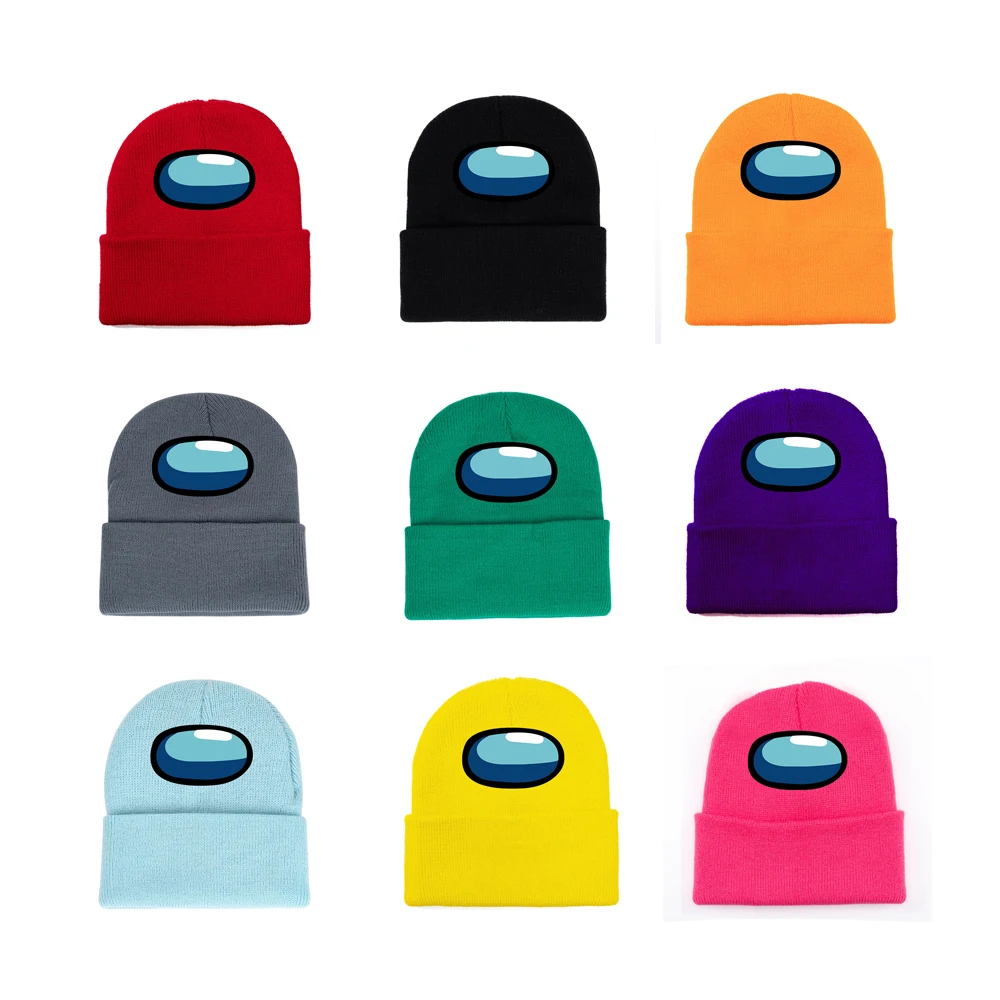 

MCLAOSI Cartoon Game Peripheral Hat Autumn and Winter Warm Knitted Hat Curled Pure Color Simple Woolen Red Hat Black Beanie