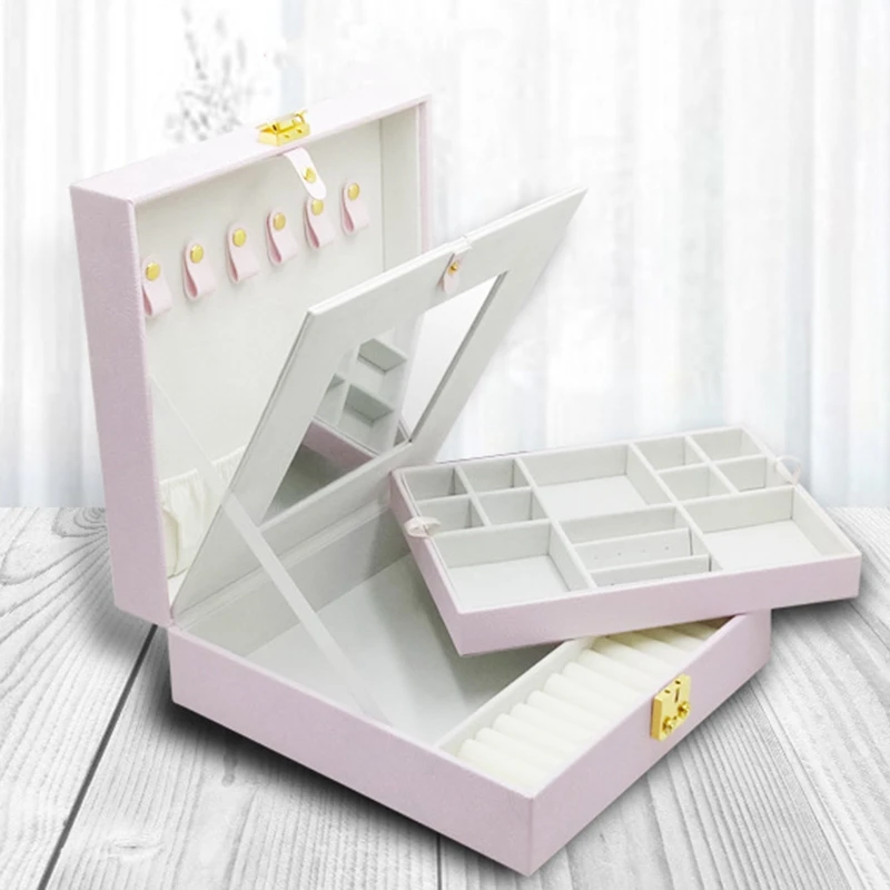 Large Best Fashion Square Jewelry Box Simple Layout 2 Layers Makeup Organizer Choker Ring Necklace Storage Box