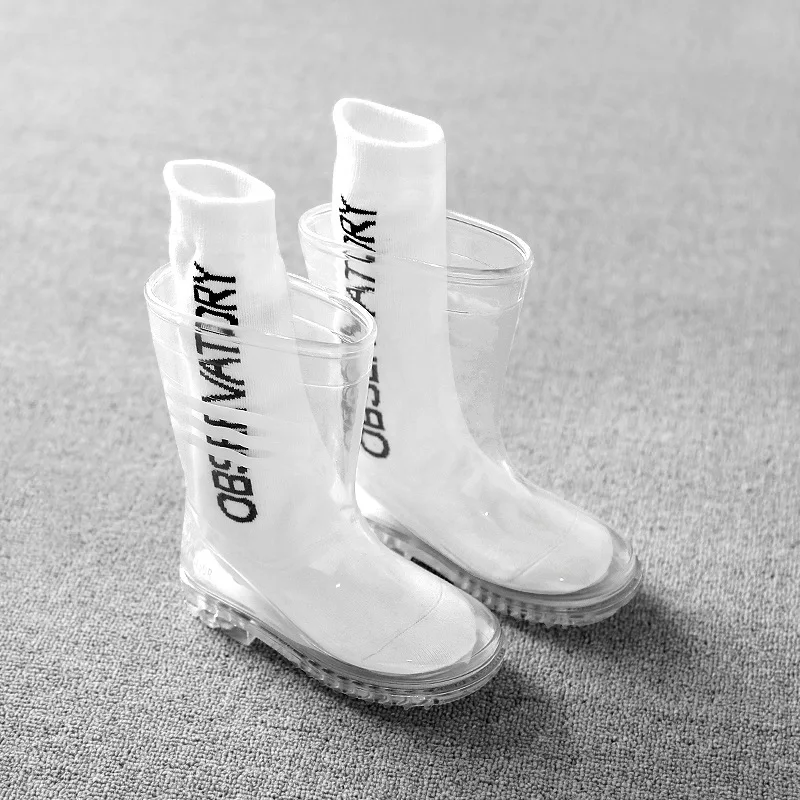Botas de transparentes para niños y niñas, zapatos de goma antideslizantes para estaciones - AliExpress