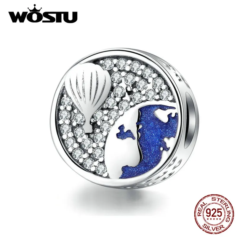 WOSTU Горячая Мода 925 пробы Серебряный воздушный шар бусины циркон круглый талисманы подходят браслет DIY ожерелье ювелирные изделия DXC1345