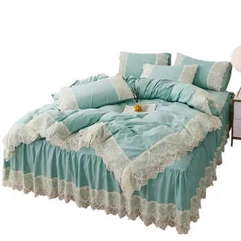 

Lace Yarn Bedspread Bed Skirt Four-Piece Skirt Bedspread Pure Cotton Comforter Bedding Sets