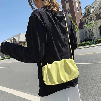 

Fashion Pleated Shoulder Bag Women Cloud Phone Pouch PU Leather Solid Color Ladies Female Crossbody Handbags