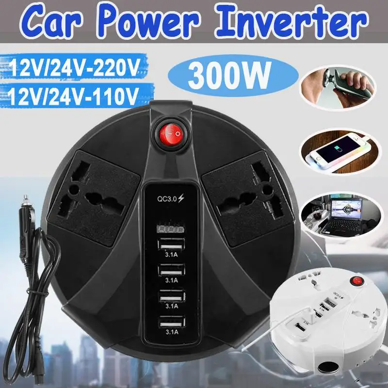 4 USB Инвертор 12 V/24 V 110 V/220 V QC3.0 трансформатор напряжения модифицированный синусоидальный автомобильный зарядное устройство адаптер преобразователя 300W