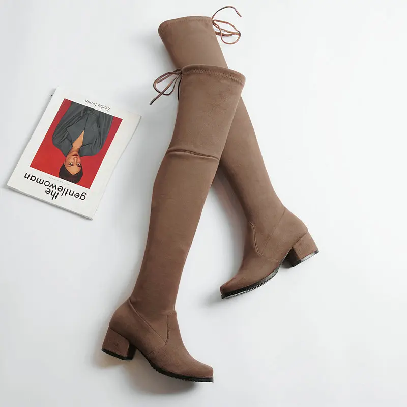 Women Boots Square low Heel Over The Knee Boots Stretch Boots Slip On Autumn Winter Fashion Stretch Knee High Boots Long Boots