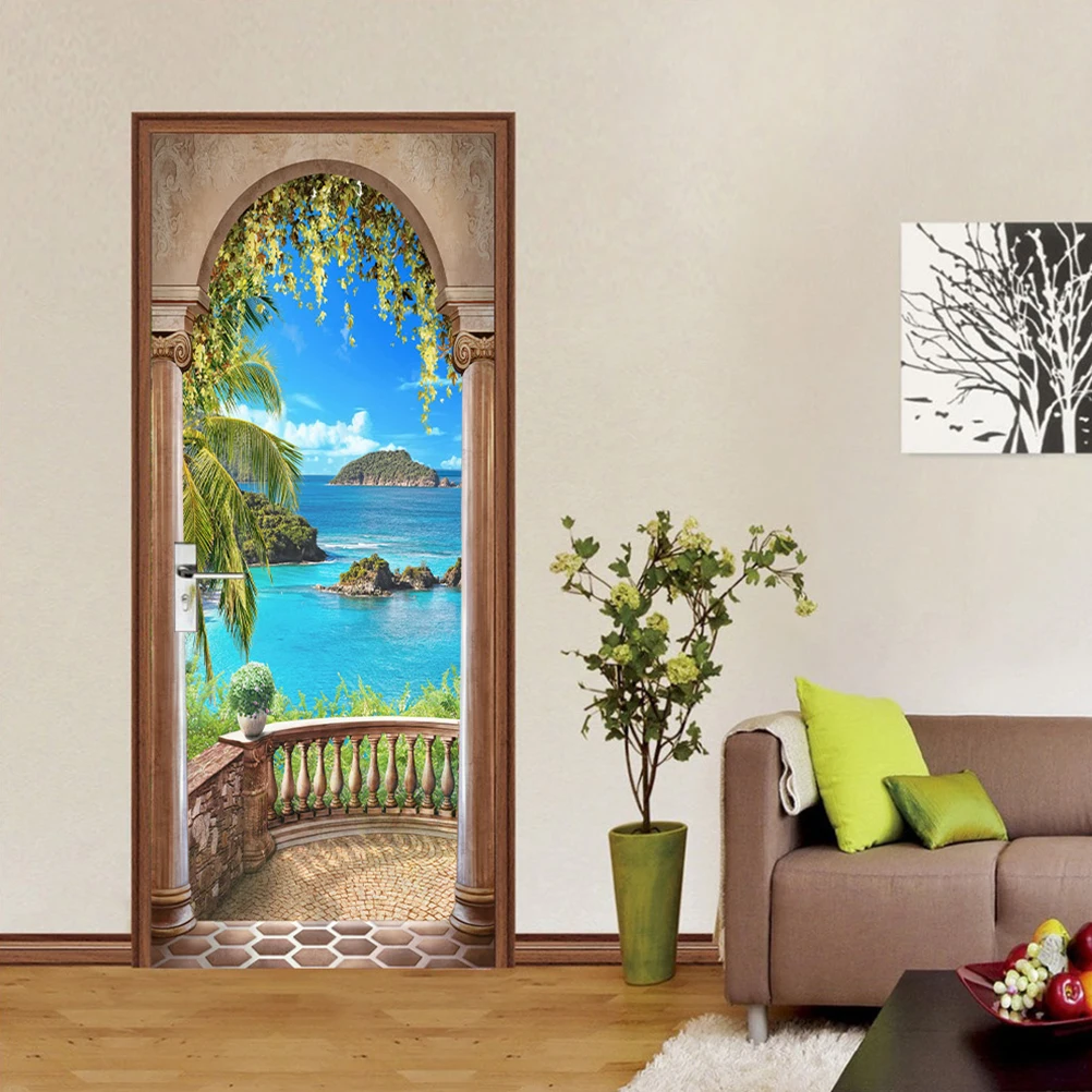 

200x77cm 3D Door Sticker Vision Balcony Self-Adhesive Removable Wall Sticker Room Decoration Waterproof Creative Wall Decor