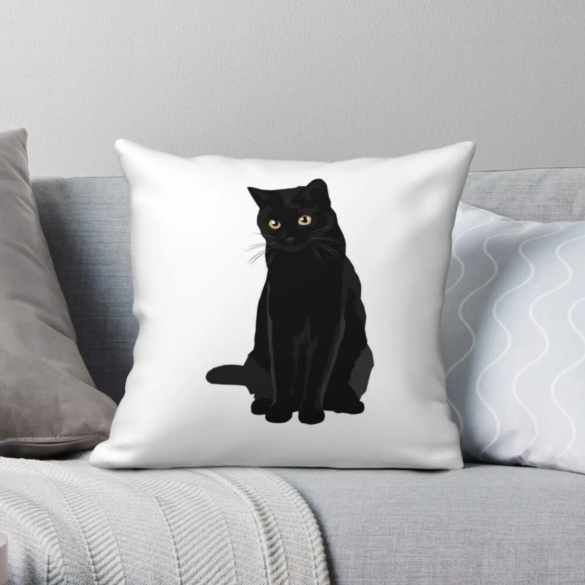 

Black Cat Square Pillowcase Polyester Linen Velvet Printed Zip Decor Sofa Seater Cushion Cover 18"