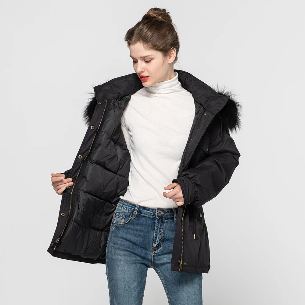 Winter Keep Warm Real Raccoon Fur Collar Down Coats Women Fashion Coat Natural Fur Outerwear S7623