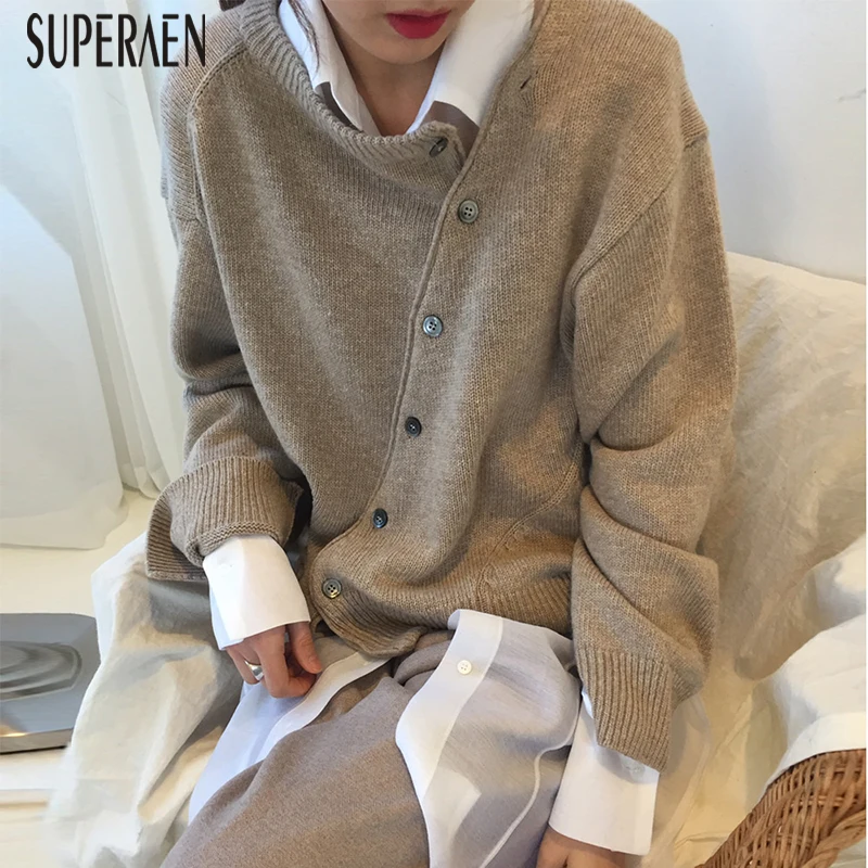 SuperAen корейский стиль женские свитера пальто Необычные Дикие повседневные Модные женксие кофты осень Новинка женские вязаные топы