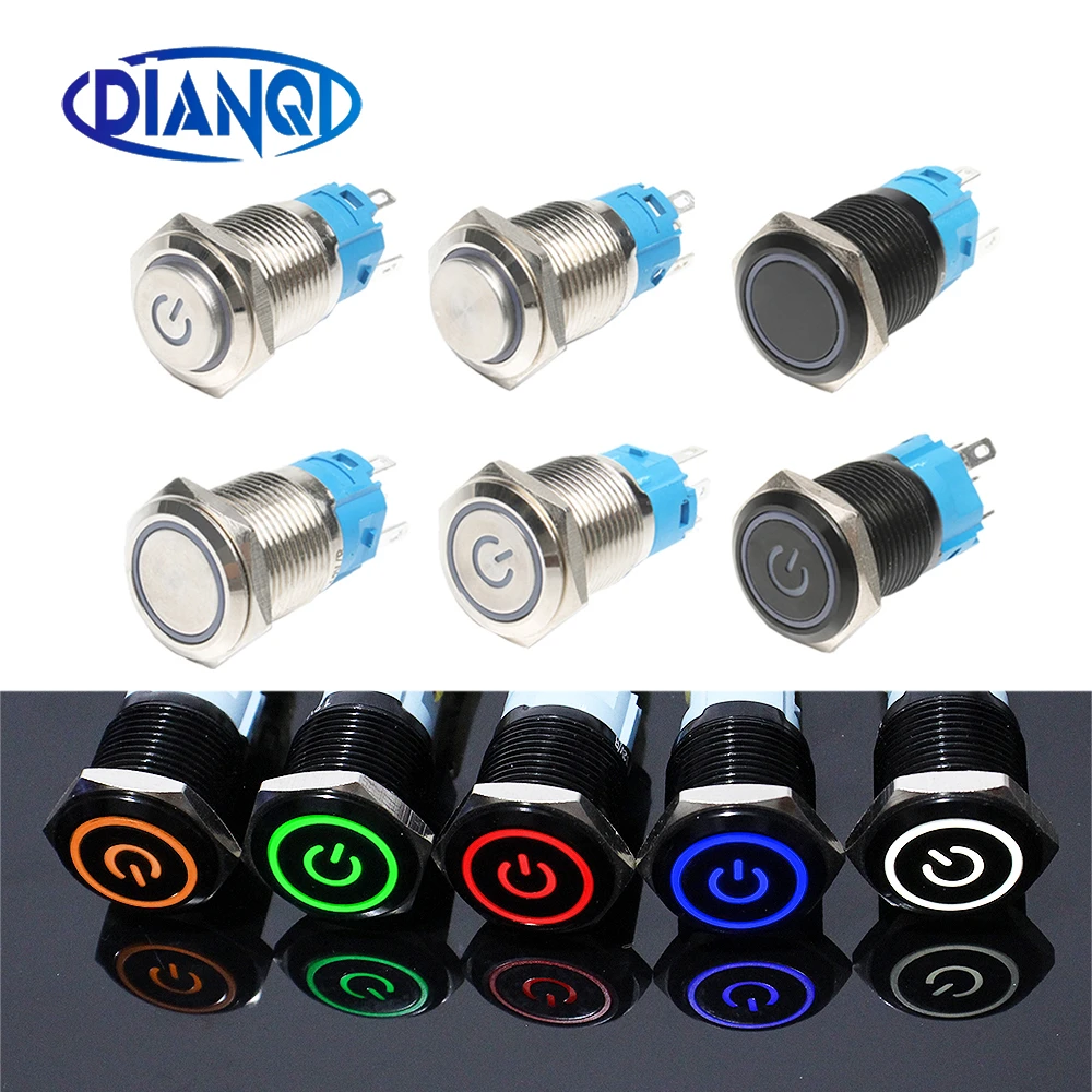 DEL Aluminium métal 16 mm Bouton Poussoir Interrupteur 5 V 12 V 24 V 220 V momentanée Latching DEL Aluminium métal 16 mm Bouton Poussoir Interrupteur 5 V 12 V 24 V 220 V momentanée Latching