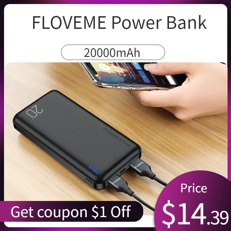 Портативное зарядное устройство FLOVEME 20000 мАч с двумя USB-портами | Мобильные