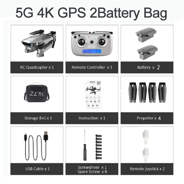 ZLRC SG907 RC gps Дрон с 5G WiFi 90 ° Электрическая регулировка 4K камера следуем за мной Квадрокоптер складной Квадрокоптер VS S167 E520S - Цвет: 5G 4K GPS 2B BAG