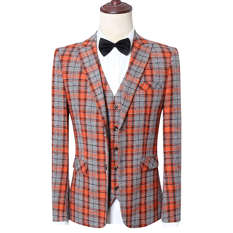 Autumn winter men Slim Fit Office Blazers+Pants+Vest sets mens 3 Pieces for Coat + Trousers +Waistcoat casual 3-piece suits sets