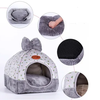 

Hot Portable Rabbit Design Cat House with A Hole Warm Soft Pet Beds Tent Removable Washable Cats Nest Litter Puppy Kennel