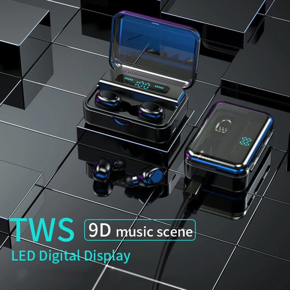 Мини TWS 5,0 Bluetooth 9D стерео наушники беспроводные наушники спортивные наушники 2200 мАч светодиодный дисплей умный внешний аккумулятор держатель для телефона