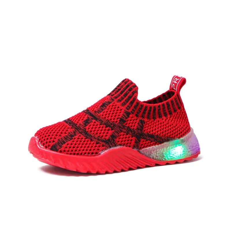 За счет складки, мягкая модная однотонная детская обувь; очаровательные дышащие светодиодный освещенные детская спортивная обувь для маленьких мальчиков и девочек ясельного возраста, теннис прекрасный - Цвет: Red