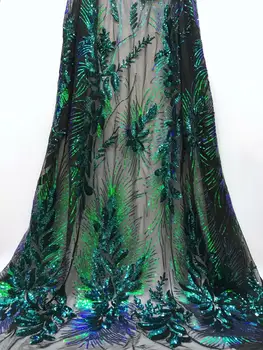 

High-end fashionable In 2019, high quality large sequined lace fabric of lacy fabric with colorful Latin clothing net 5yards/lot