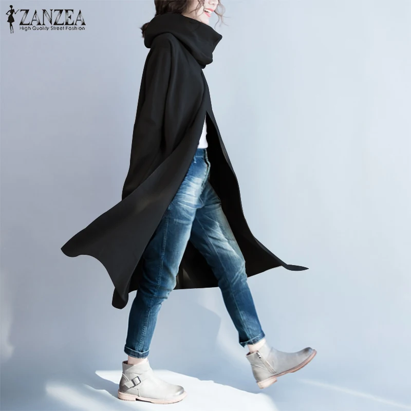 ZANZEA, новинка, модная Женская водолазка с длинным рукавом, пальто для девушек, повседневные свободные куртки с боковыми карманами, Женское пальто, верхняя одежда 5XL