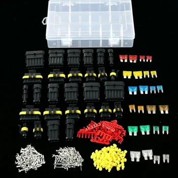 

240Pcs HID Waterproof Connector Sets with Crimp Terminal and Car Fuse Small Medium Size Electrical Wire Connector Kits