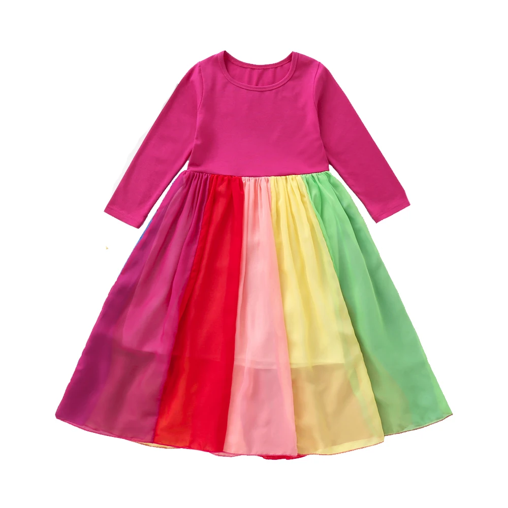 Нарядное От 2 до 8 лет платье для маленьких девочек Радужное платье для девочек платье принцессы разноцветный тюль, розовый и красный цвет, подарок для детей