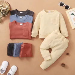 Ensemble de vêtements en coton pour bébé de 0 à 18 mois, T shirt à manches longues et pantalon uni, tenue d'automne 2 pièces 