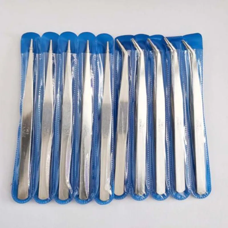 Industrial Tweezers tweezer tool precision tweezers esd anti static tweezers phone repair tweezers Anti-static Curved Straight Tip Stainless Tweezer For Electronics Repair Sewing Machine Thread Take-up 5 Pcs