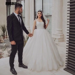 Fivsole Bling Tulle Ball Gown Wedding Dress Romantic Sleeveless Sheer Neck Bridal Gowns Robe De Mariée Vestido De Fiesta De Boda