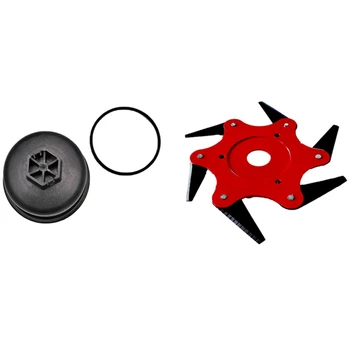 

1Pcs 6T Blade Manganese Steel Grass Trimmer Head & 1Pcs Oil Filter Lid Housing Top Cover for d