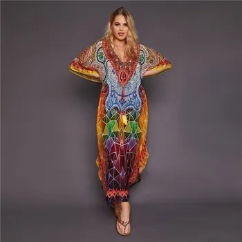 

Salida De Playa Mujer 2020 Sun Kaftan Sarong Cover Ups Plus Size Swimwear Beach Outings For Woman 2020 Cape Drying Colorful Swim