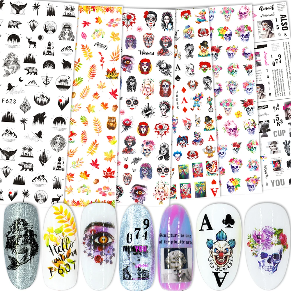 3D стикер для дизайна ногтей клоун череп слайдер на ногти фильм плакат стиль клейкая буква листовая Наклейка Маникюр украшения