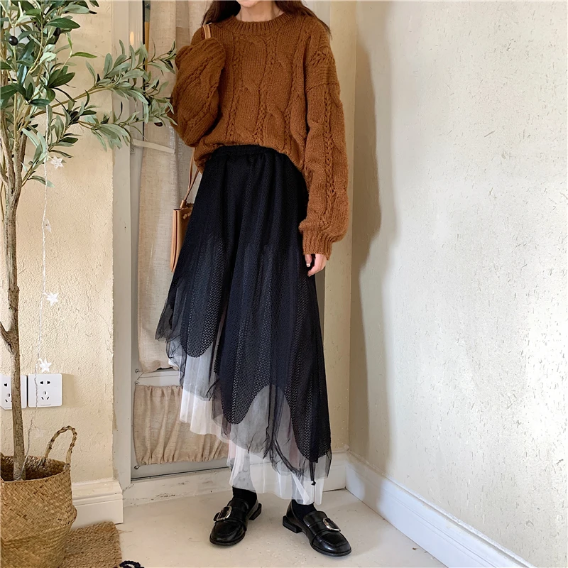 Faldas mujer moda темперамент сладкий стиль Осень Зима Новая юбка с высокой талией лоскутное Империя Асимметричная женская одежда Горячая