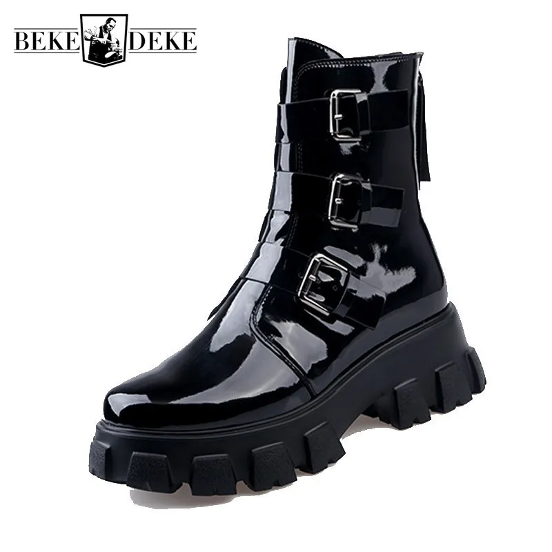 Street Platform Ankle Boots Women High Quality Buckle Belt Genuine Leather Moto Biker Fashion Winter Height Increased Boot | Обувь
