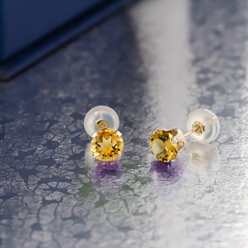 0,90 Ct Круглый Желтый Цитрин 10K желтое золото 4-зубчатые серьги-гвоздики 5 мм