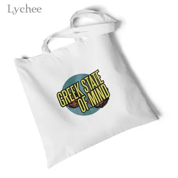 

Lychee Women's Letter Print Canvas Bag Cute Shoulder Bags Simple Student Handbag Environmental Shopping Bag Large Beach Handbag