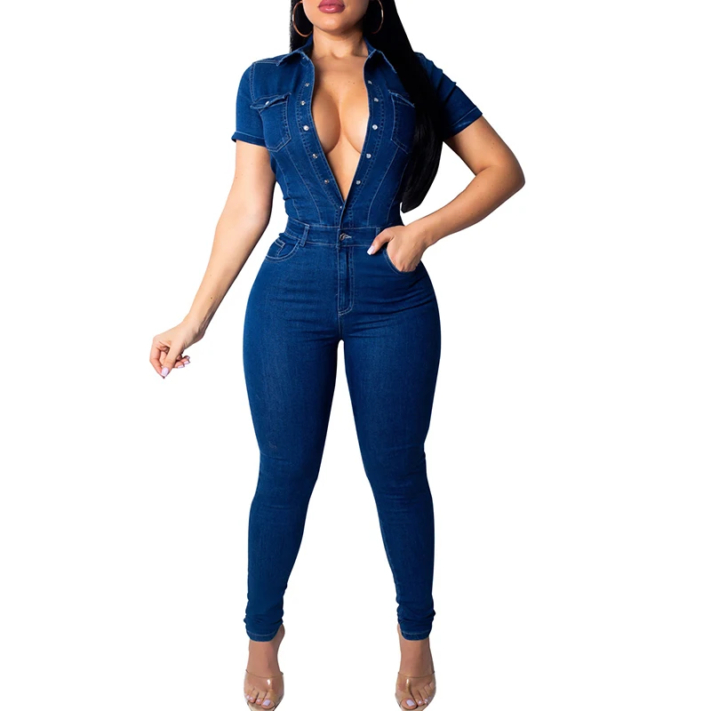 LIVA девушка модный сексуальный синий джинсовый комбинезон для женщин повседневный v-образным вырезом карандаш с коротким рукавом джинсовые брюки для женщин брюки цельный s-xl