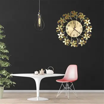 

Iron Round Rhinestone Flower Wall Clock Modern Design Wall Watch Home Decoration Accessories Home Hanging Decor Wall clock
