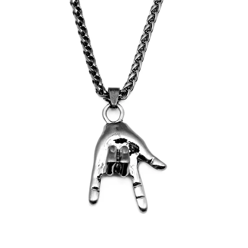 I Love You Gesture Hand Sign Pendant Chain Necklace Women Men Hip Hop Jewelry Alloy Gold Long Chain Statement Pendant Jewelry