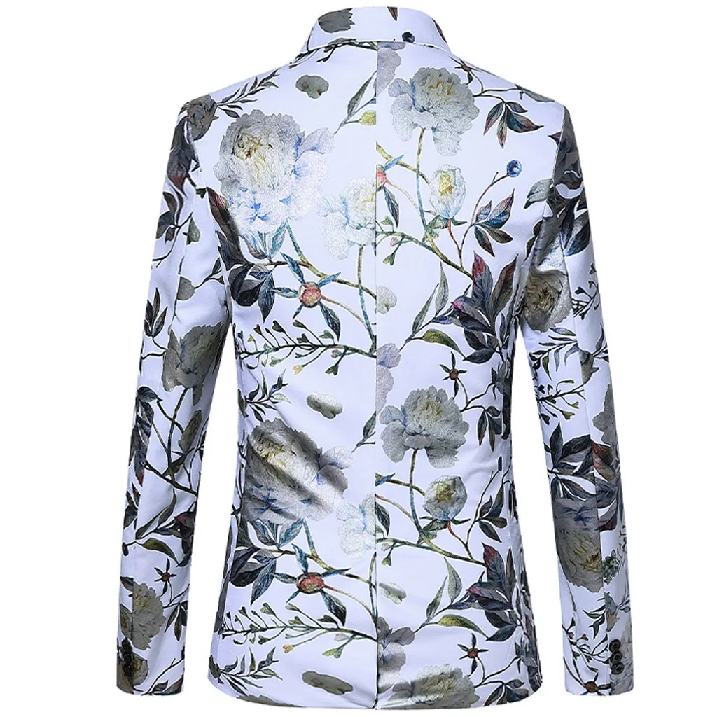 Men's Casual Business Wedding Long Sleeve Print Floral Suit Coat Jacket Blazers Single button For Men Stylish Suit Jacket 9.24