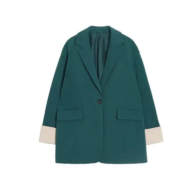 Dark green Genuo, новинка, женские, новые, модные, контрастные цвета, с манжетами, из кусков, свободные, более размера, блейзеры для женщин, весна, большой размер, повседневная куртка - Цвет: Dark green