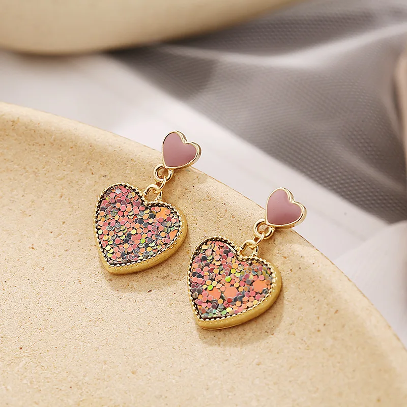 

Korean Sweet Colorful Sequins Love Heart Drop Dangling Earrings for Women Girls Female Party Jewelry Pendiente Oorbellen