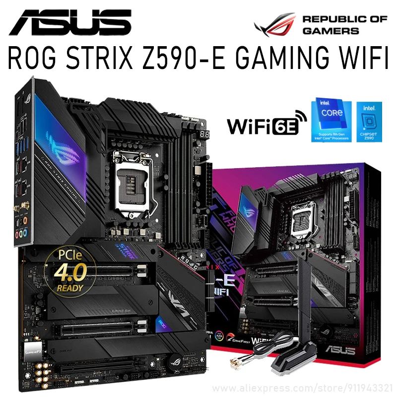 Asus LGA 1200 ROG STRIX Z590-E GAMING WIFI Z590 Motherboard Desktop PC ...