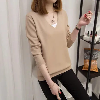 

2019 Special Offer Jumper Blusas De Inverno Feminina Autumn New Head Sleeved Shirt Loose Knit V Neck Sweater Coat Blouses In