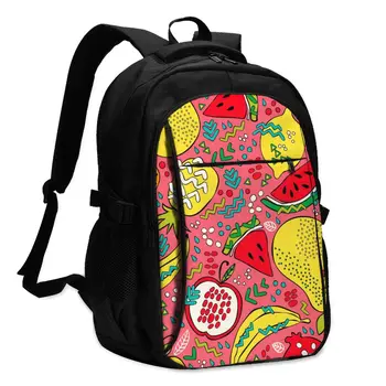 

Backpack USB Charge Women Bright Summer Fruits Student Backpack Letters Print School Bag Teenager Girls Backpack