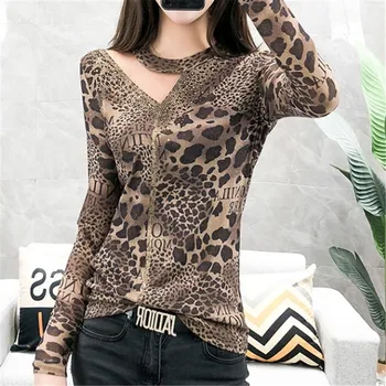 

Qiu dong fashionable and sexy leopard print sets diamond to make bottom unlined upper garment long sleeve female