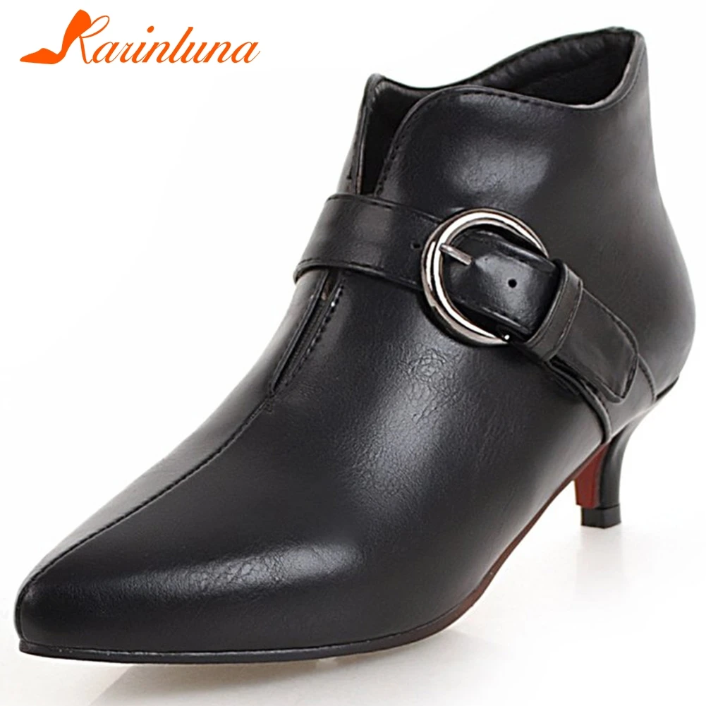 

Karinluna New Fashion Plus Size 34-48 Pointed Toe Ankle Boots Woman Shoes Strange Style Buckle Strap Shoes Women Boots