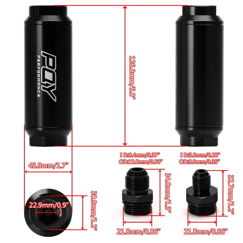 Fuel filter with 2pcs AN6 and 2pcs AN8 adaptor fittings 100micron steel element WLR5565