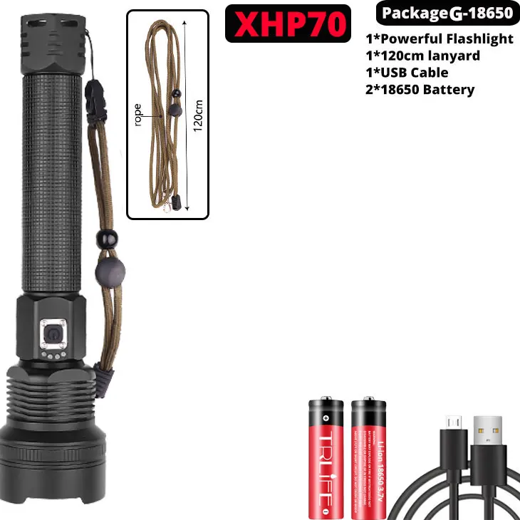 Package G-XHP70 Новейший XHP90 перезаряжаемый светодиодный светильник-вспышка XHP70.2 тактический фонарь Водонепроницаемый фонарь с зумом охотничий светильник Use18650 или 26650 Battey - Испускаемый цвет: Package G-XHP70