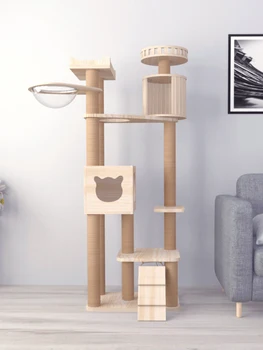 Günstige Stabile Massivholz Katze Rack Klettern Rahmen Durable Große Katze Turm Regal Katze Baum Haus Integrierte Villa Katze Springen Plattform Spielzeug